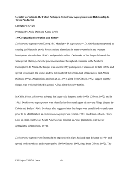 Genetic Variation in the Foliar Pathogen Dothistroma Septosporum and Relationship to Toxin Production