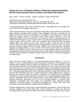 Safety and Lack of Negative Effects of Wearable Augmented-Reality Social Communication Aid for Children and Adults with Autism