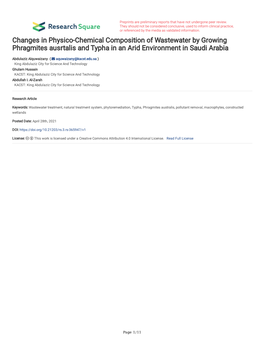 Changes in Physico-Chemical Composition of Wastewater by Growing Phragmites Ausrtalis and Typha in an Arid Environment in Saudi Arabia