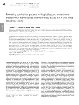 Promising Survival for Patients with Glioblastoma Multiforme Treated with Individualised Chemotherapy Based on in Vitro Drug Sensitivity Testing