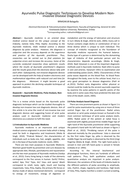 Ayurvedic Pulse Diagnostic Techniques to Develop Modern Non- Invasive Disease Diagnostic Devices