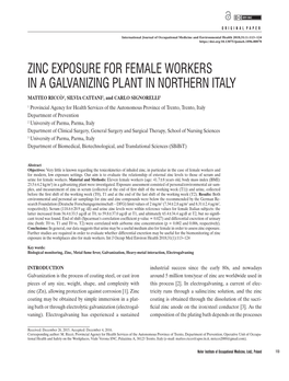 Zinc Exposure for Female Workers in a Galvanizing
