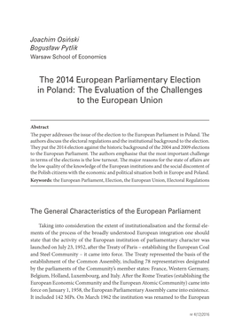 The 2014 European Parliamentary Election in Poland: the Evaluation of the Challenges to the European Union