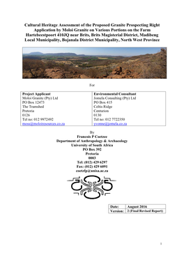 Cultural Heritage Assessment of the Proposed Granite Prospecting