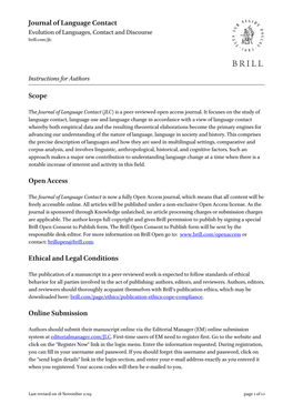 Journal of Language Contact Evolution of Languages, Contact and Discourse Brill.Com/Jlc