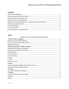 Missions, Communities and Multilingual Ministries MISSIONS