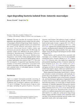 Agar-Degrading Bacteria Isolated from Antarctic Macroalgae