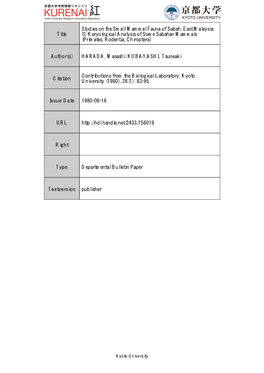 Title Studies on the Small Mammal Fauna of Sabah, East