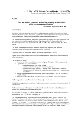 1912 Diary of Sir Horace Curzon Plunkett (1854–1932) Transcribed, Annotated and Indexed by Kate Targett