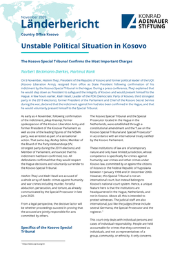 Unstable Political Situation in Kosovo