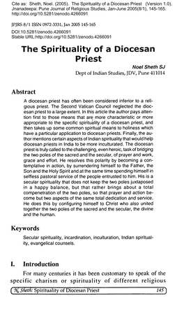 The Spirituality of a Diocesan Priest Noel Sheth SJ Dept of Indian Studies, JDV, Pune 411014