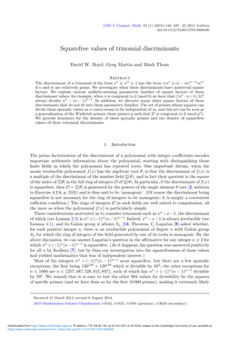 Squarefree Values of Trinomial Discriminants