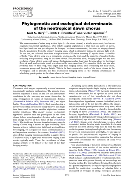 Phylogenetic and Ecological Determinants of the Neotropical Dawn Chorus Karl S