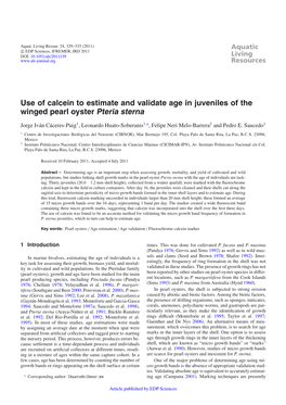 Use of Calcein to Estimate and Validate Age in Juveniles of the Winged Pearl Oyster Pteria Sterna