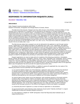 Passport Issuance Procedures Within India Research Directorate, Immigration and Refugee Board of Canada, Ottawa