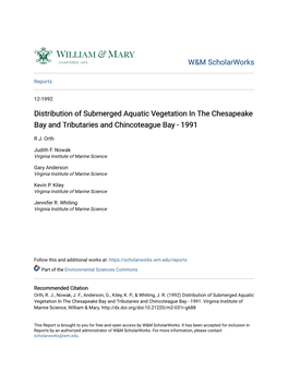 Distribution of Submerged Aquatic Vegetation in the Chesapeake Bay and Tributaries and Chincoteague Bay - 1991