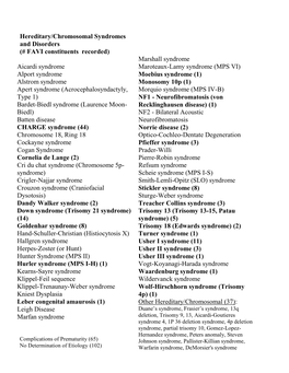 Hereditary/Chromosomal Syndromes and Disorders