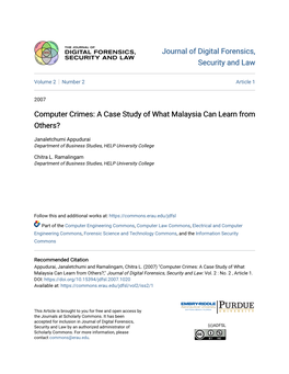 Computer Crimes: a Case Study of What Malaysia Can Learn from Others?