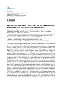 Geothermal Prospecting at Cumbre Vieja Volcano (La Palma, Canary Islands) by Ground Radon and Thoron Measurements