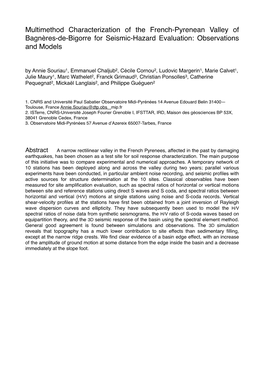 Multimethod Characterization of the French-Pyrenean Valley of Bagnères-De-Bigorre for Seismic-Hazard Evaluation: Observations and Models