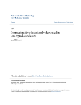 Instructions for Educational Videos Used in Undergraduate Classes Jamie Mcdermott