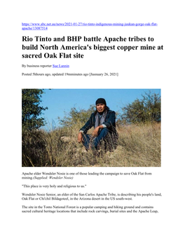 Rio Tinto and BHP Battle Apache Tribes to Build North America's Biggest Copper Mine at Sacred Oak Flat Site