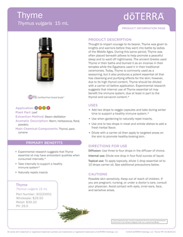 Thyme Thymus Vulgaris 15 Ml PRODUCT INFORMATION PAGE