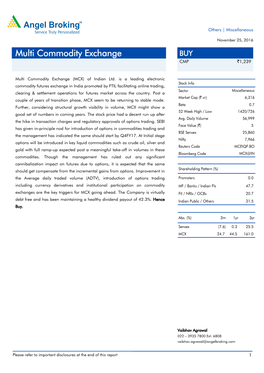 Multi Commodity Exchange CMP `1,239