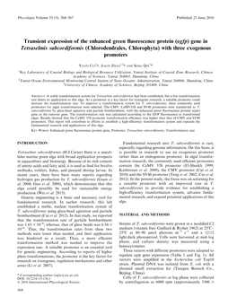 Gene in Tetraselmis Subcordiformis (Chlorodendrales, Chlorophyta) with Three Exogenous Promoters