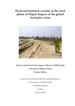Food and Nutrition Security in the Rural Plains of Nepal: Impact of the Global Food Price Crisis