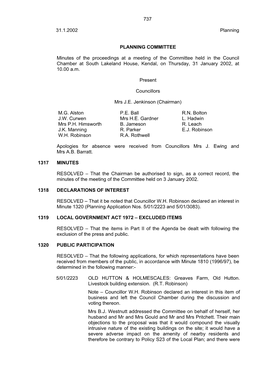 737 31.1.2002 Planning PLANNING COMMITTEE Minutes of the Proceedings at a Meeting of the Committee Held in the Council Chamber A