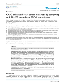 Theranostics CAPG Enhances Breast Cancer Metastasis by Competing