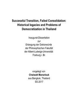 Historical Legacies and Problems of Democratization in Thailand
