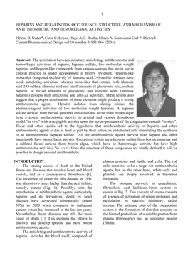 Heparins and Heparinoids: Occurrence, Structure and Mechanism of Antithrombotic and Hemorrhagic Activities