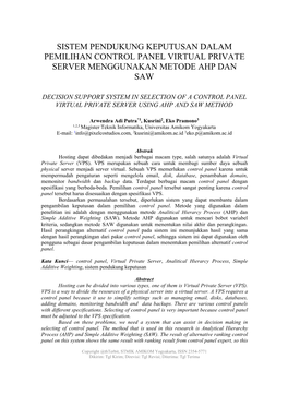 Sistem Pendukung Keputusan Dalam Pemilihan Control Panel Virtual Private Server Menggunakan Metode Ahp Dan Saw