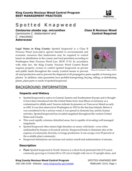 King County Best Management Practices for Spotted Knapweed