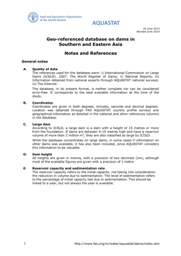 Geo-Referenced Database on Dams in Southern and Eastern Asia Notes