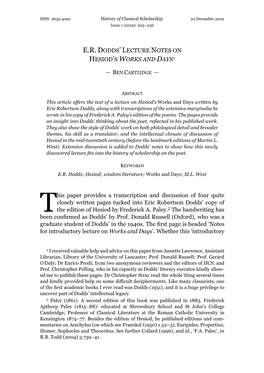 E.R. Dodds' Lecture Notes on Hesiod's Works and Days
