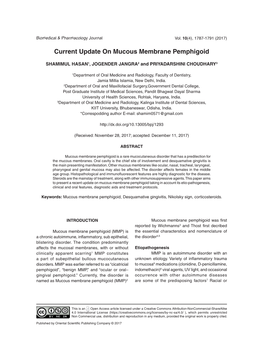 Current Update on Mucous Membrane Pemphigoid