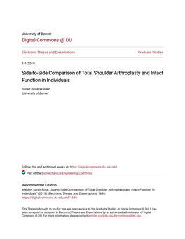 Side-To-Side Comparison of Total Shoulder Arthroplasty and Intact Function in Individuals