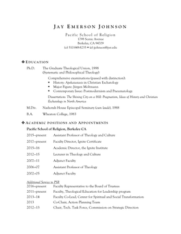 Jay Emerson Johnson | Curriculum Vitae, 2018 Page 2 of 8  E C C L E S I AL S E RVI C E & M INISTRY