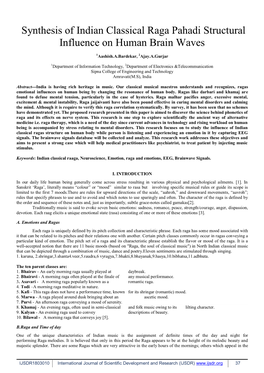 Synthesis of Indian Classical Raga Pahadi Structural Influence on Human Brain Waves