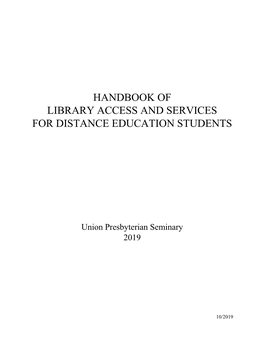 Handbook of Library Access and Services for Distance Education Students
