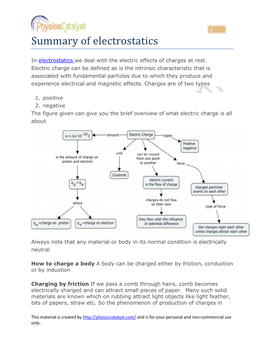 Summary of Electrostatics