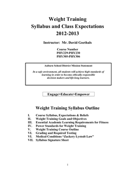 Weight Training Syllabus and Class Expectations 2012-2013