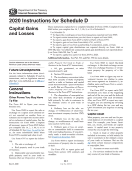 2020 Instructions for Schedule D: Capital Gains and Losses