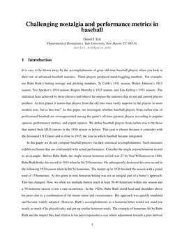 Challenging Nostalgia and Performance Metrics in Baseball