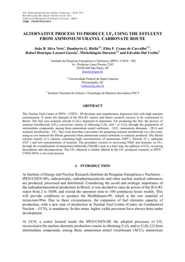 Alternative Process to Produce Uf4 Using the Effluent from Ammonium Uranyl Carbonate Route