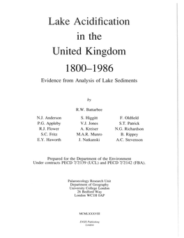 Lake Acidification in the United Kingdom 1800-1986 Evidence from Analysis of Lake Sediments