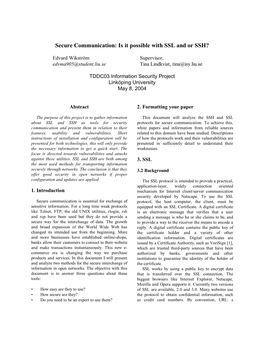 Secure Communication: Is It Possible with SSL and Or SSH?